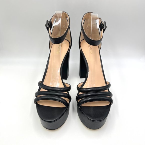 Rachel Zoe Size 11 Ella Black Leather Platform Block Heel Sandals Heels Shoes - Picture 3 of 15